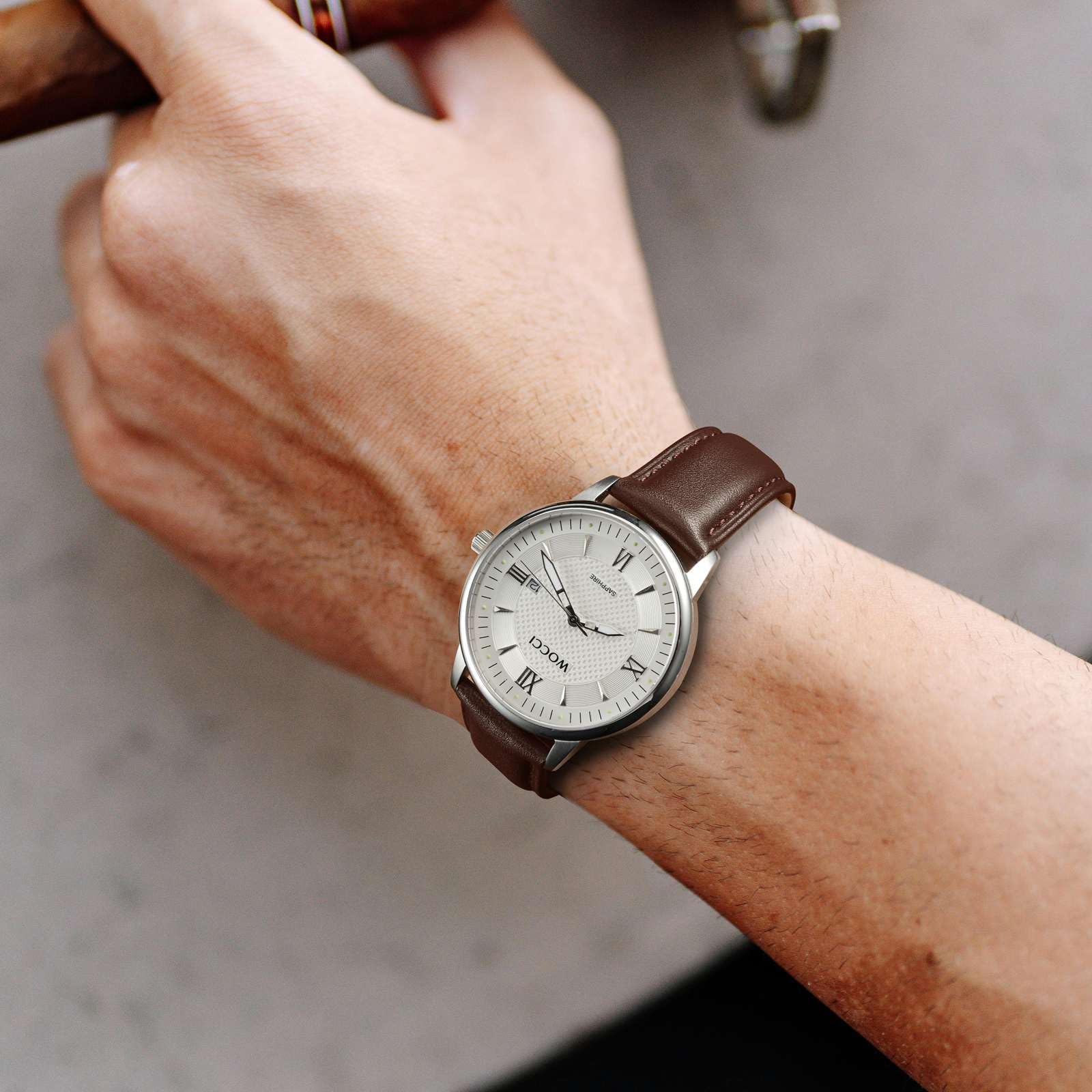WOCCI 18mm Vintage Leather Watch Band for Men and Women, Gold Buckle (Dark Brown)
