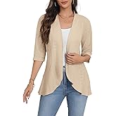 Askyes Women Cardigan 3/4 Sleeves Open Front Lightweight Soft Netted Knit Draped Ruffles Cardigan Kimono Cover Ups