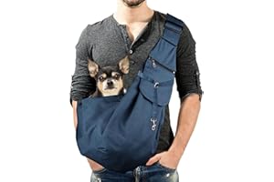 KAMEUN Pet Sling Carrirer Bag for Small Dogs/Cats, Cross Shoulder Canvas Carrying Bags Fits 8-16lb Puppies with Adjustable Strap and Zipped Pockets for Walking, Travel, Outdoor(Dark Blue)