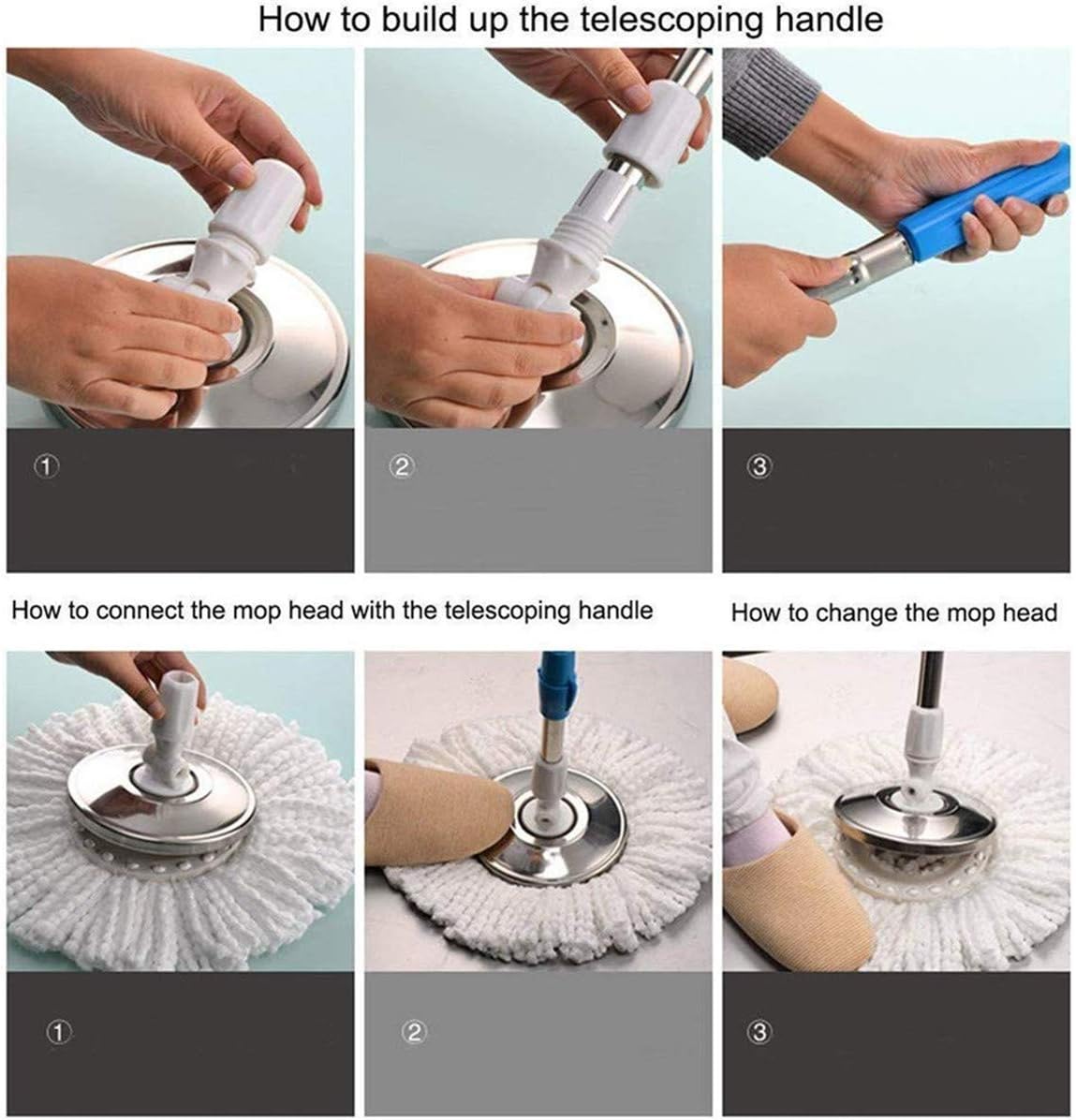 Aootek Upgraded Stainless Steel Deluxe 360 Spin Mop & Bucket Floor Mopping System Included EasyPress Handle with 3 Microfiber Mop Heads: Home & Kitchen