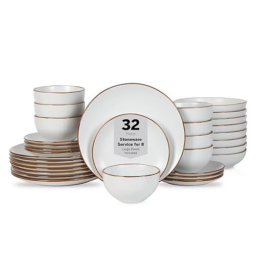 Stone Lain Brasa Stoneware 32 Piece Dinnerware, Plates and Bowls