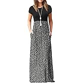 GRECERELLE Women Summer Casual Maxi Long Dress Short Sleeve Crew Neck with Pockets, Size S-3XL