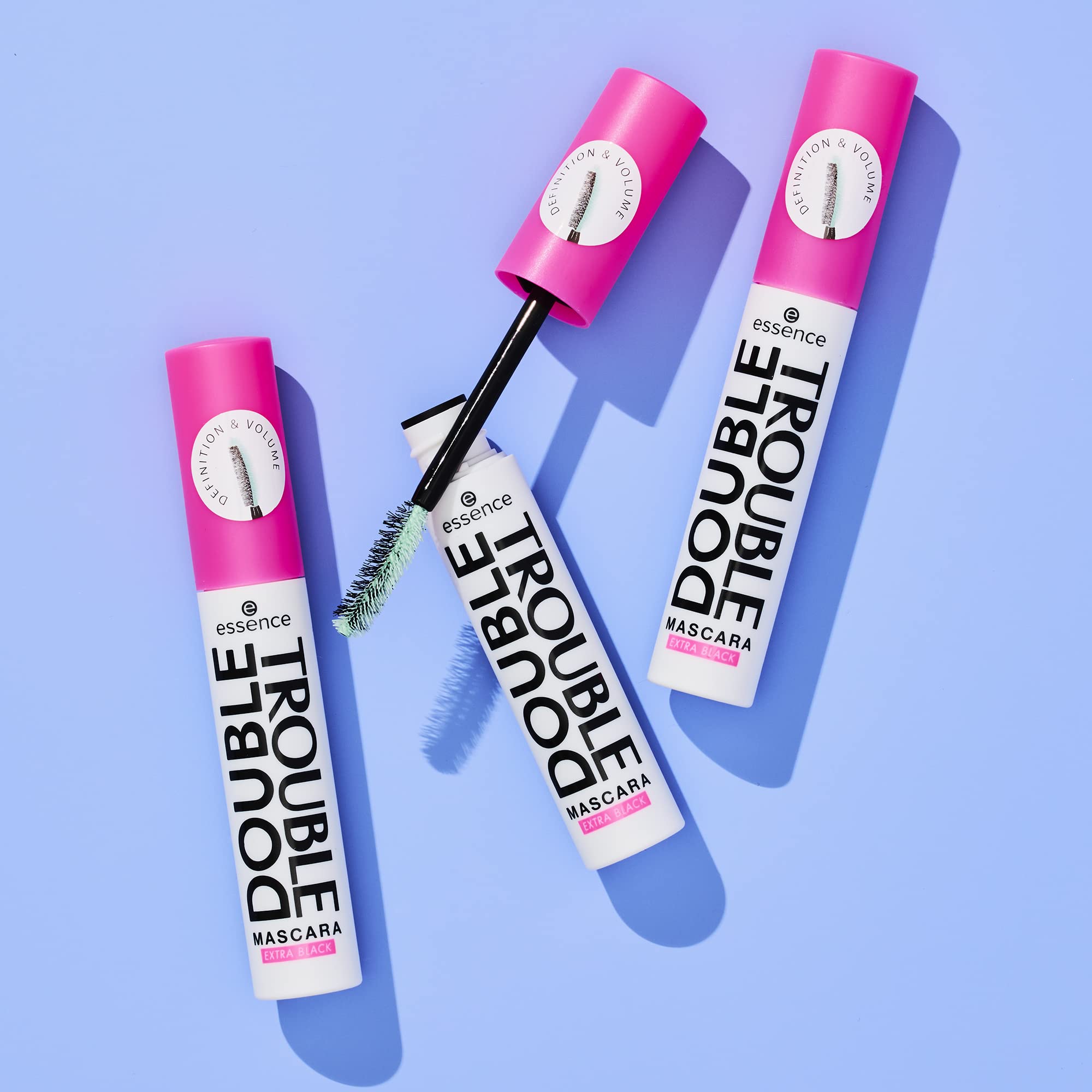 Essence Double Trouble Mascara Extra Black, Long-Lasting, Volumizing, Vibrant, Intense, Vegan, No Microplastic Particles, Nanoparticles Free, No Perfume, Pack of 12 ml