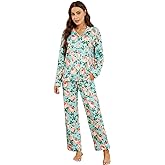 LYCY Womens Pajama Sets Floral Print, Long Sleeve Button Down Pajamas Set for Women Soft Sleepwear Pjs 2 piece Loungewear