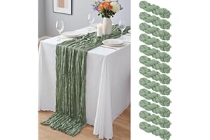 12 Pack Sage Green Cheesecloth Table Runner 10Ft, Gauze Table Runners 21.5 x 120 inch,Semi Sheer Cheese Cloth Fabric Runner B