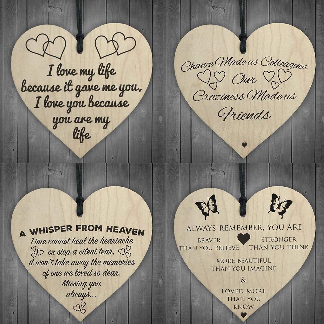 Zhuygba Home Art Decor Heart Shape Doors and Windows Wooden Decoration Signs Personalised Occasion Message Sign Shabby Chic Wooden Wall Plaque-10 x 10cm