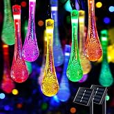JMEXSUSS 2 Pack Solar String Lights Outdoor, Total 60LED 41.6FT, Water Drop | Outdoor Waterproof, Teardrop, 8 Modes Multi Colored Christmas Lights for Outside Garden Patio Yard Tree Christmas Decorations