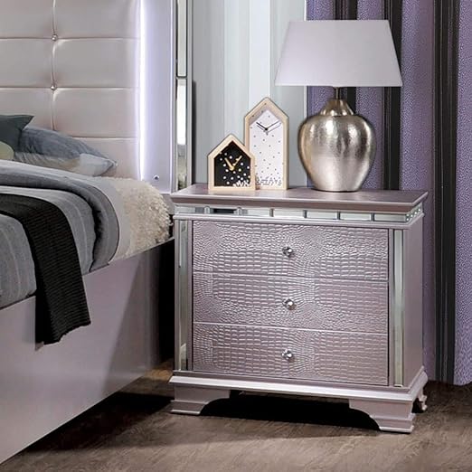 Amazon Com Glam Pink Solid Wood 3 Drawer Nightstand Transitional Veneer Finish Includes Hardware Mirror Included Kitchen Dining