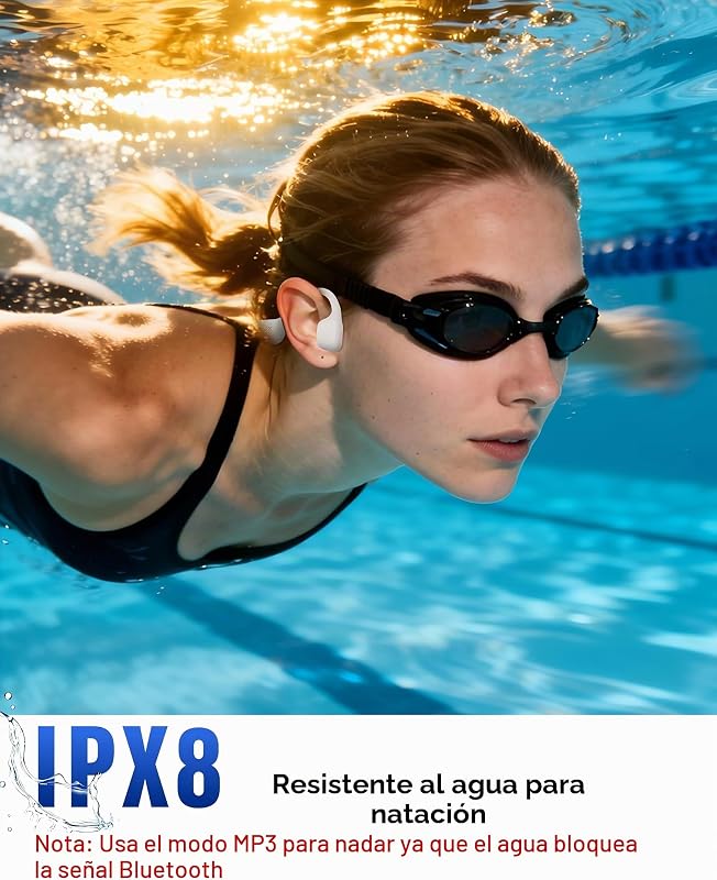 Auscultadores de natação por condução óssea, IPX8, MP3 8 GB, Bluetooth 6.0