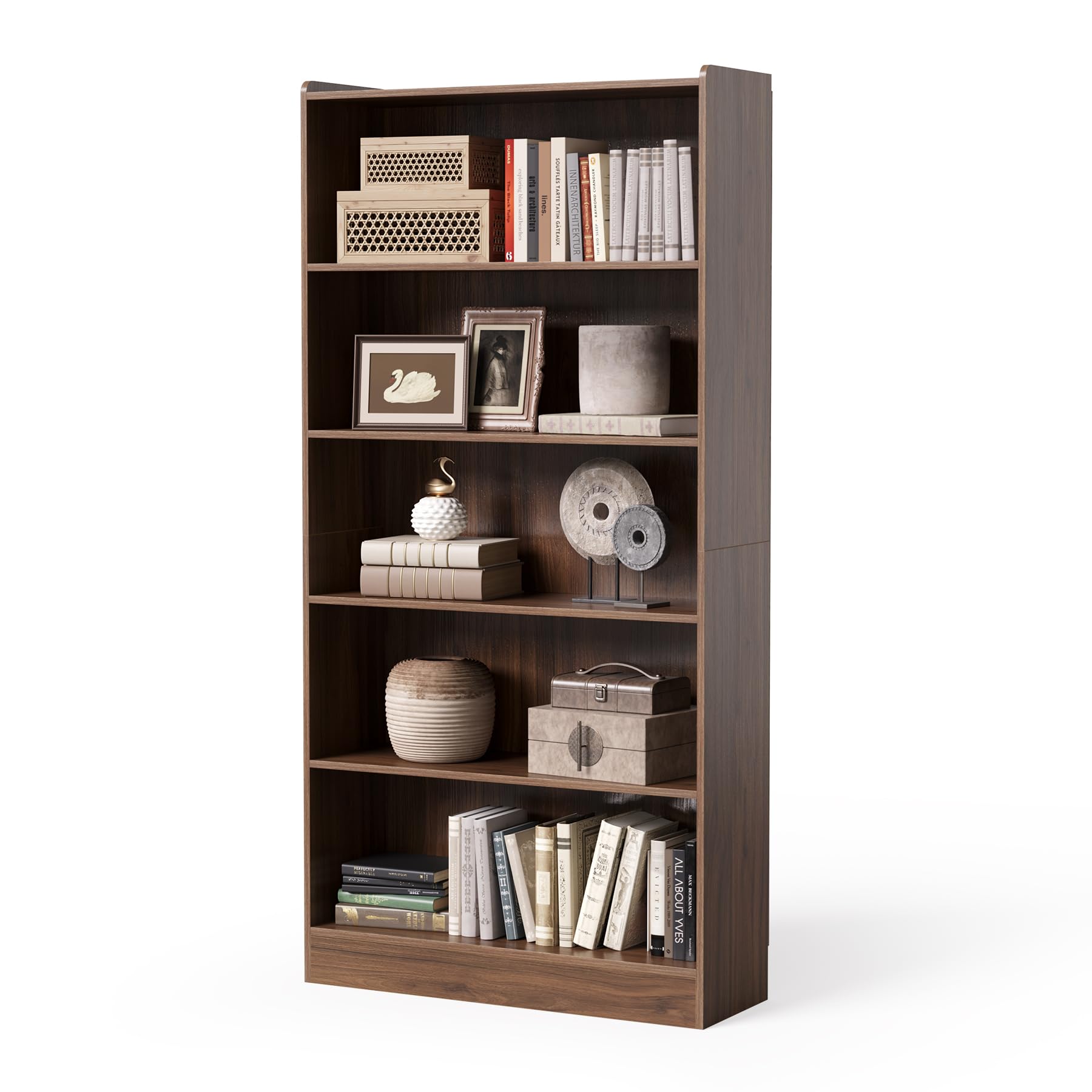 Photo 1 of LITTLE TREE 72-Inch Tall Bookcase, 6-Tier Wooden Large Bookshelf, Wide Bookcase Bookshelves, Freestanding Modern Display Shelving Unit for Living Room, Bedroom, Office, Rustic Brown