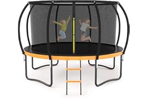 Liyarya Trampoline 12FT 14FT Trampoline for Kids/Adults - Outdoor Recreational Trampolines with Enclosure Net Curved Poles and Ladder, Heavy Duty Trampoline Anti-Rust Coating, ASTM Approval