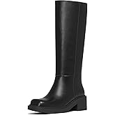 AMINUGAL Womens Knee High Boots Square Toe Chunky Block Low Heel Tall Boots for Women Extra Wide Calf Biker Motorcycle Riding Clubbing Corporate Rave Festival ComfyTrendy Y2k Vintage