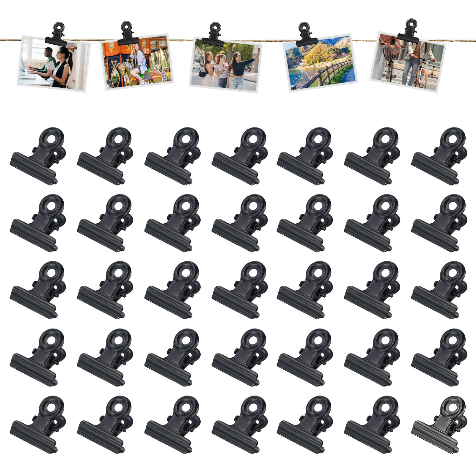33 Pcs Small Bull Clips Black, Mini Binder Paper Clips Tiny Metal Clamps for Bags Tags, Picture Photo, Office