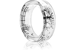 JAJAFOOK 8mm Transparent Acrylic Resin Wood Black and White Bat Tombstone Style Band DIY Ring