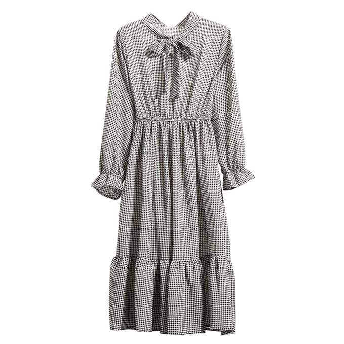 Xmiral Damen Kleid Floral Chiffon Langarm Druck Lässige Party Vintage Boho Maxi Kleider