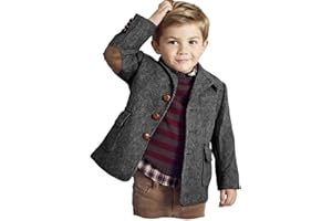 VENNYNG Boys Tweed Blazer Jacket with Elbow Patches Kids Short Trench Coat Vintage Coat