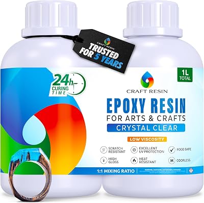Craft Resin 1L Crystal Clear Epoxy Resin Kit Food Safe UV Resistant