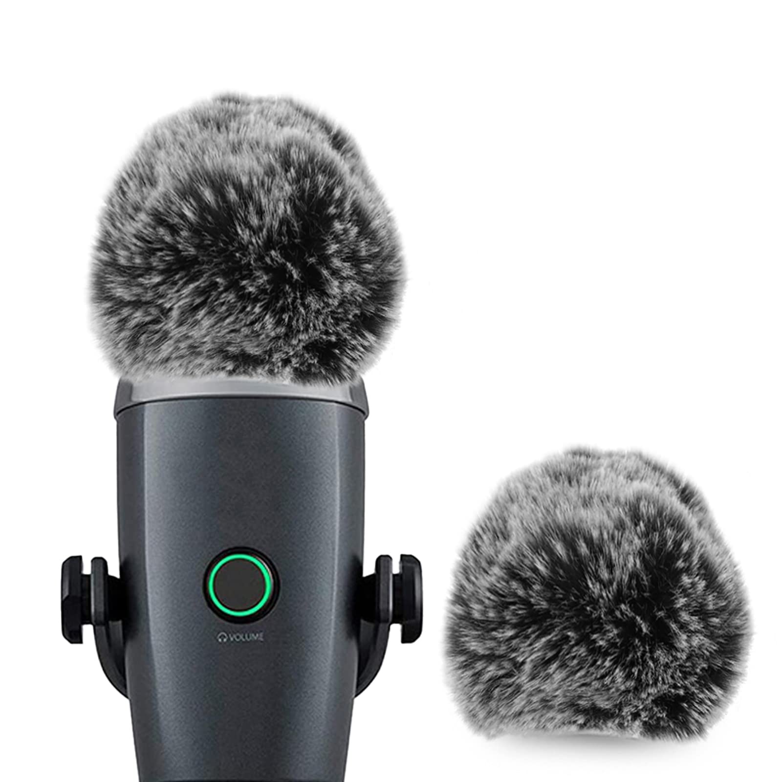 Geekria for Creators Furry Windscreen Compatible with Blue Yeti Nano, Mic DeadCat Wind Cover Muff, Fluff Cover Windshield (Grey / 2 Pack)