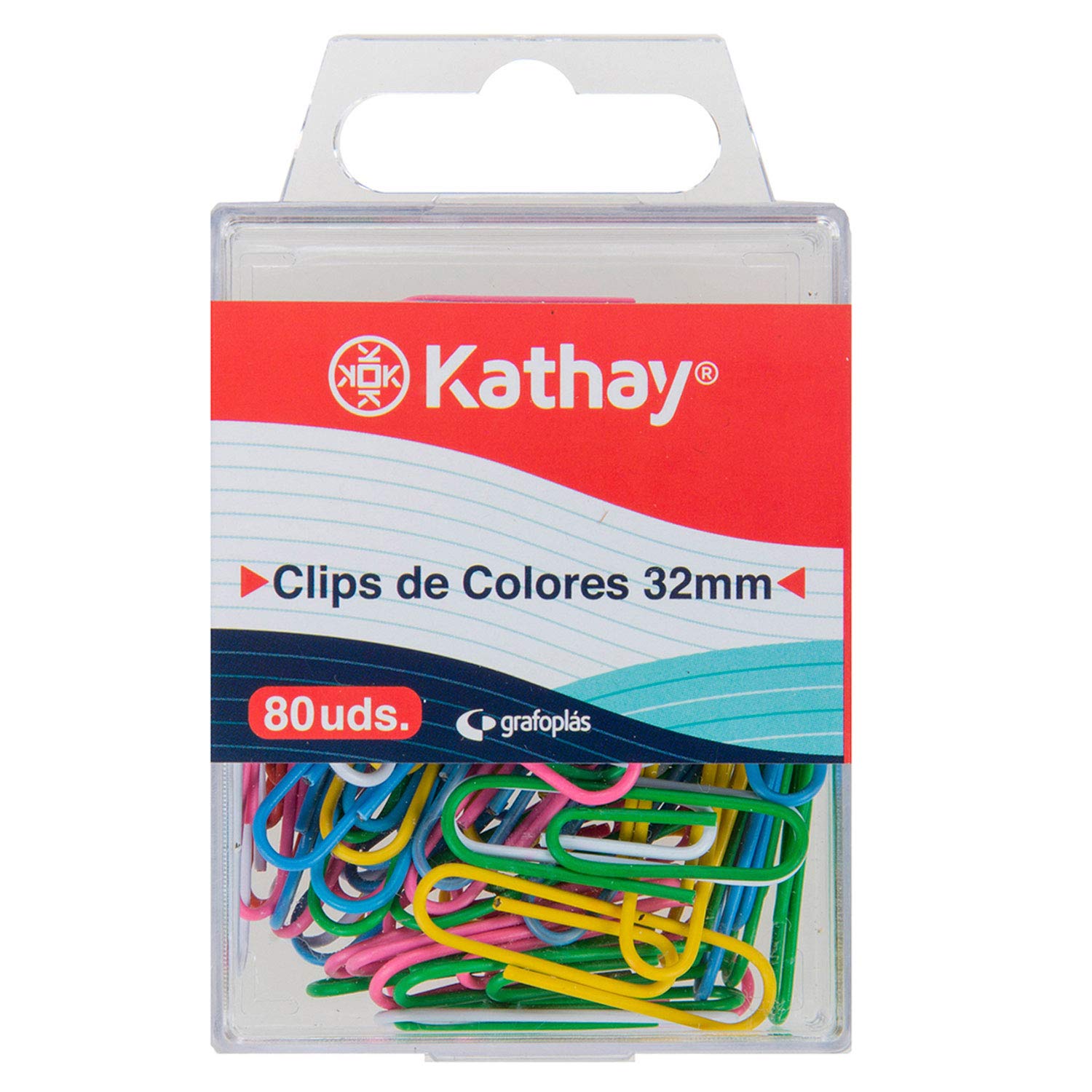 Kathay 86400599 Box of 80 Assorted Colour Clips, 32 mm, Nickel, Laminated
