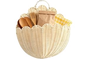 Wicker Baskets for Organizing - Rustic Wall Home Decor - Hand Woven Scalloped Decorative Baskets,for Organization Living Room