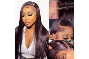 AZKIU Dark Burgundy Lace Front Wigs Human Hair 13x4 Deep Purple Straight HD Lace Frontal Wig Human Hair Wigs For Women Glueless Wigs Human Hair Pre Plucked With Baby Hair 150% Density Human Hair Wigs 22Inch