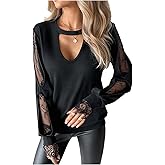 MakeMeChic Women's Plus Size Floral Lace T Shirt Cut Out Long Sleeve Dressy Tee Tops Blouse