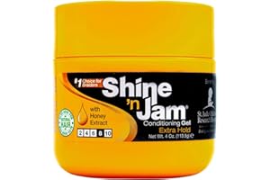 SHINE 'N JAM Ampro Shine-n-Jam Maximum Hold - Infused with Honey Extract to Strengthen Hair - Great for Taming Fringe, Ponytails, Soft Weaves, and Braids - Keeps Tresses Firm with Non-Greasy Shine - 4 oz