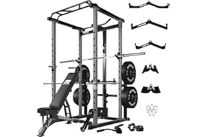 RitFit Power Cage with Optional LAT PullDown/Cable Crossover/Smith Machine System, 1000LB Squat Rack for Home & Garage Gym, with Weight Storage Rack and More Training Attachments, ASTM-Certified