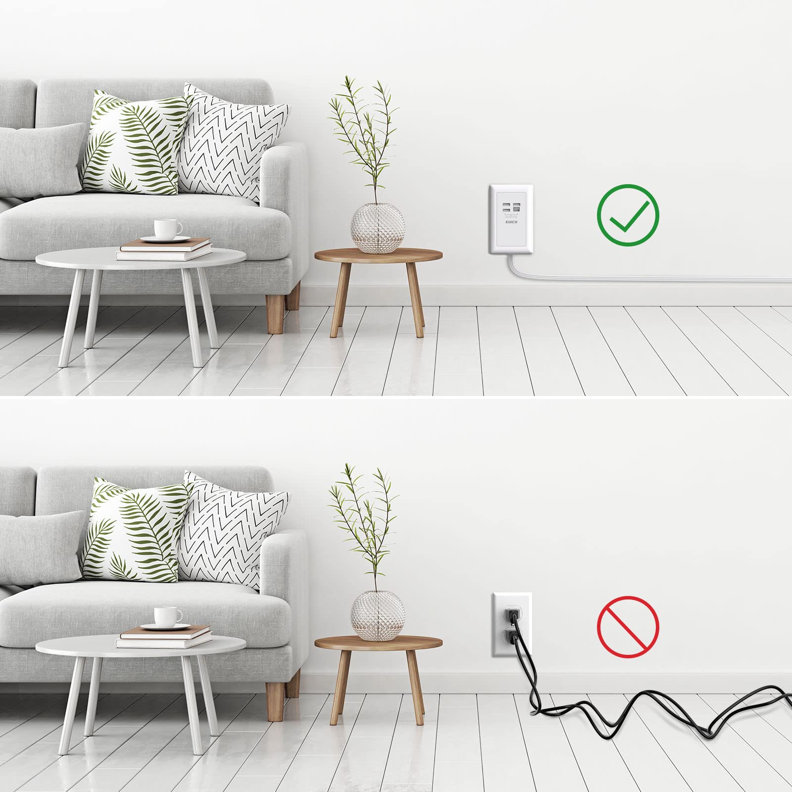 KUICH Power Strip with Night Light and 4 USB Ports Power Plug, 6 Ft Extension Cord and 3 Outlet Extender, Wall Mount for Home Office Dorm Room Essentials, ETL Listed