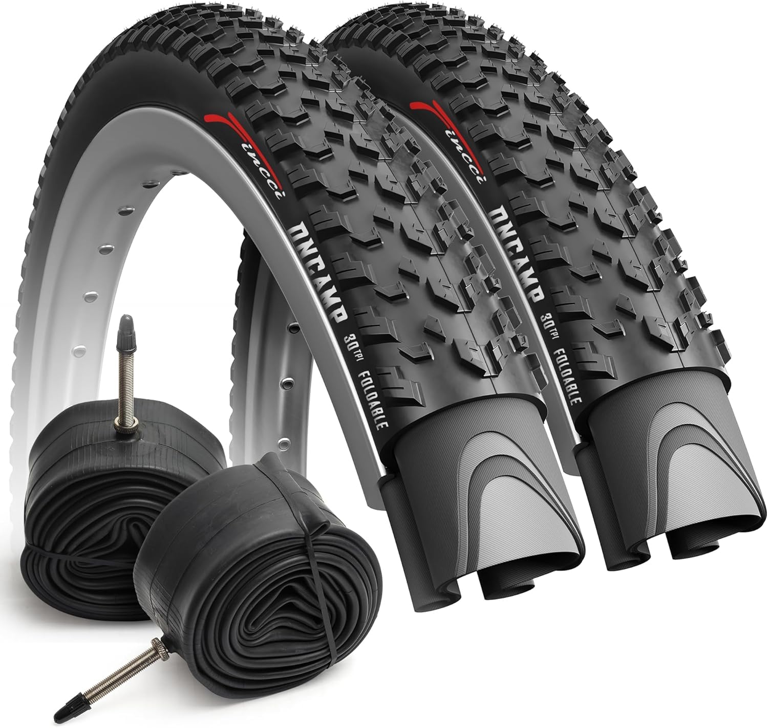 Fincci 27.5 MTB Tyres 27.5 x 2.10 | Foldable Set with 2x Inner Tubes Presta | 30 TPI | Bicycle tires 54-584| For Mountain, Electric & Hybrid Bikes, Suitable for Ride in Dirt, Sand & Cross-Country
