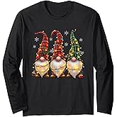 Three Gnomes Men Women Buffalo Plaid Red Christmas Long Sleeve T-Shirt