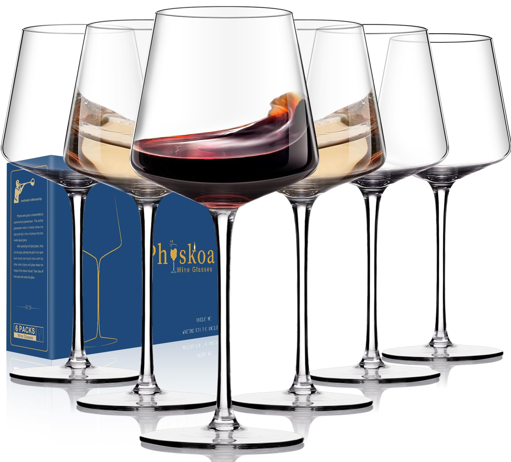 Photo 1 of Physkoa Wine Glasses Set 6-18oz-LeadFree Wine Glass with Long Stem,Clear Stemmed Wine Glasses?HandBlown Glassware? Crystal Wine Gifts for Women Birthday Wedding