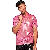 WDIRARA Men's Metallic Button Front Short Sleeve Summer Casual Blouse Shirt Tops