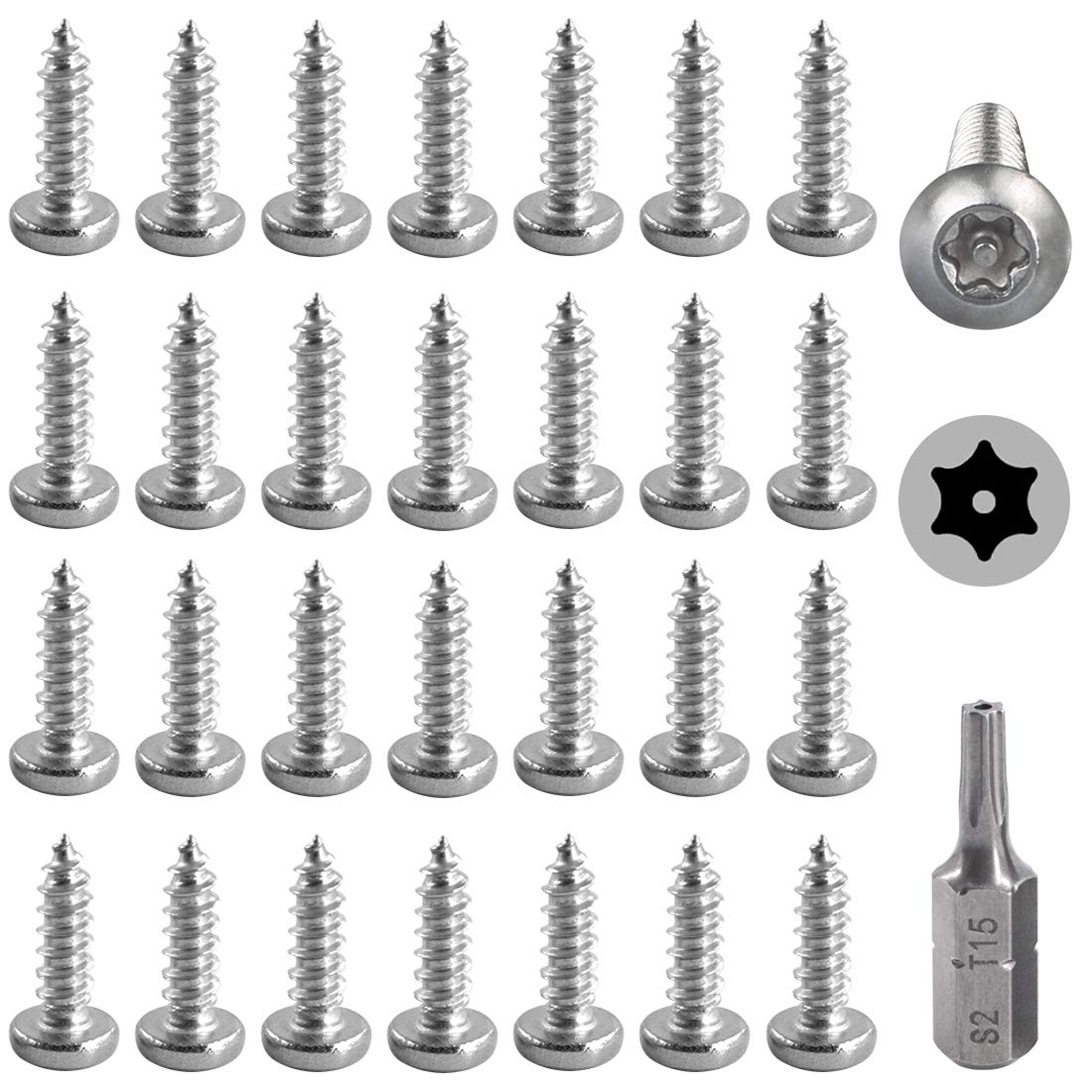 Hilitchi 50 Pcs M3.5 x13mm Stainless Steel Button Head Torx Sheet Metal Screws Security Silver Screws Anti-Theft Tamper Proof with Bit T15