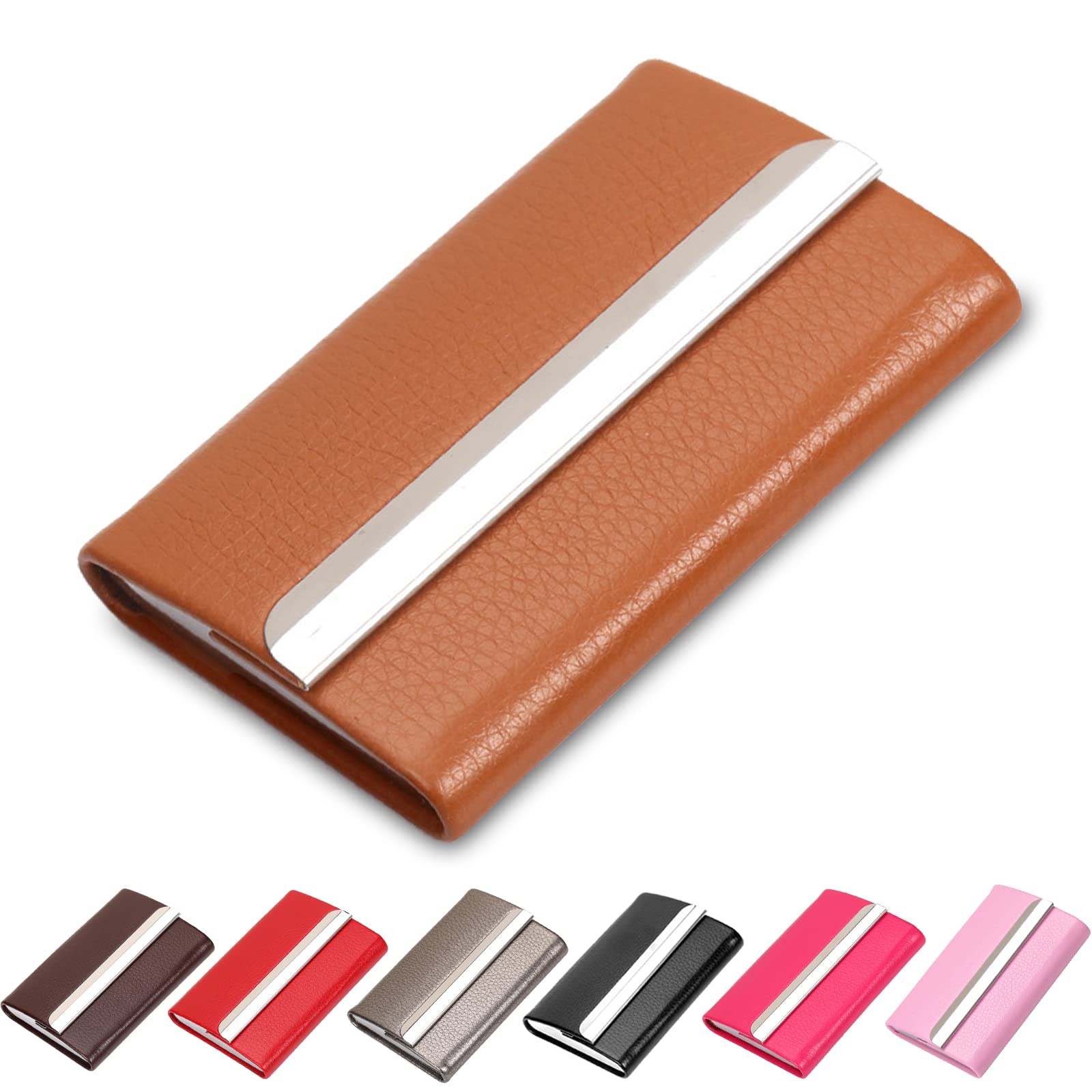 Waylipun Business Card Holder, Professional PU Leather & Stainless Steel Business Name Card Case, High Capacity, Slim Metal Pocket Card Holder for Men & Women(Yellow)