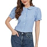 MINTLIMIT Women's Gingham Blouse 2025 Plaid Top Short Sleeve Button Down Peter Pan Collar Shirt