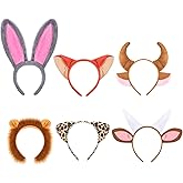 Cindeer 6 Pcs Animal Ears Headbands Party Favors, Halloween Bear Bunny Ear Zoo Animal Costume Headband Plush Ear Hair Hoop