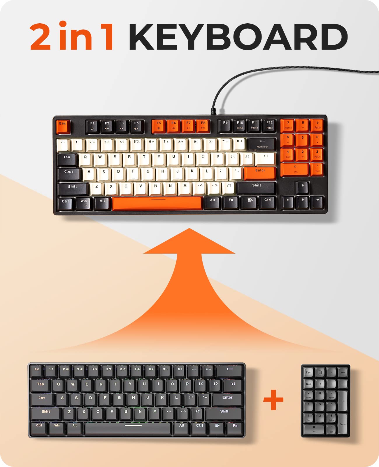 Havit Mechanical Keyboard - Wired Compact PC Gaming Keyboard with Number Pad, Red Switch, 89 Keys (Black)