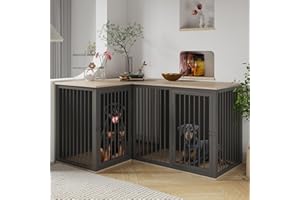 DEYGIA Dog Crate Furniture for 2 Dogs, 79.1" Large Dog Kennel Furniture with Dividers and Double Doors, All Steel Frame Double Dog Crate, 41.7" L X 22" W X 30.3" H, 37.4" L X 22" W X 30.3" H (Black Gray)
