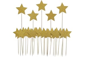 Gold Star Cake Cupcake Decorations Toppers Picks Supplies, Appetizer Picks, 30 Counting by Bilipala