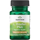 Swanson L. Reuteri Probiotic Plus w/L. Rhamnosus L. Acidophilus & FOS Prebiotic Digestive Support - Promotes Gut Health w/ 7 Billion CFU per Capsule - (30 Veggie Capsules)