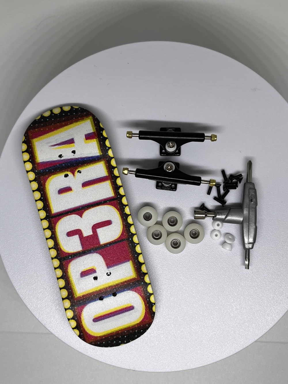 Op3ra Pro Fingerboard Complete 34 * 96mm Maples Wood Deck,UV Printing Graphic-Solid Single Axles Pro Trucks & 5 Urethane Bearing Wheels,-Replace Bushings-Blocks (Polkadot)