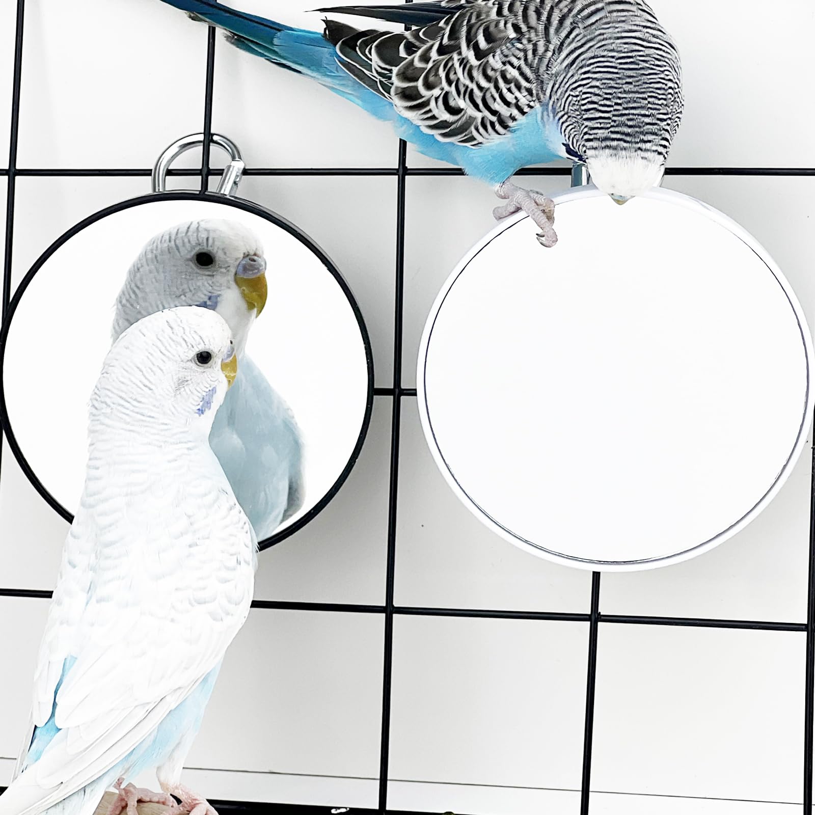 Photo 1 of FlidRunest 2PCS Bird Mirror Toy for Cage, 10X Bird Parrot Interactive Playing Cage Toy with Hook, Parrot Toy Bird Cage Mirror for Cockatiel, Parakeets, Lovebirds, Finch, Canaries, Budgie