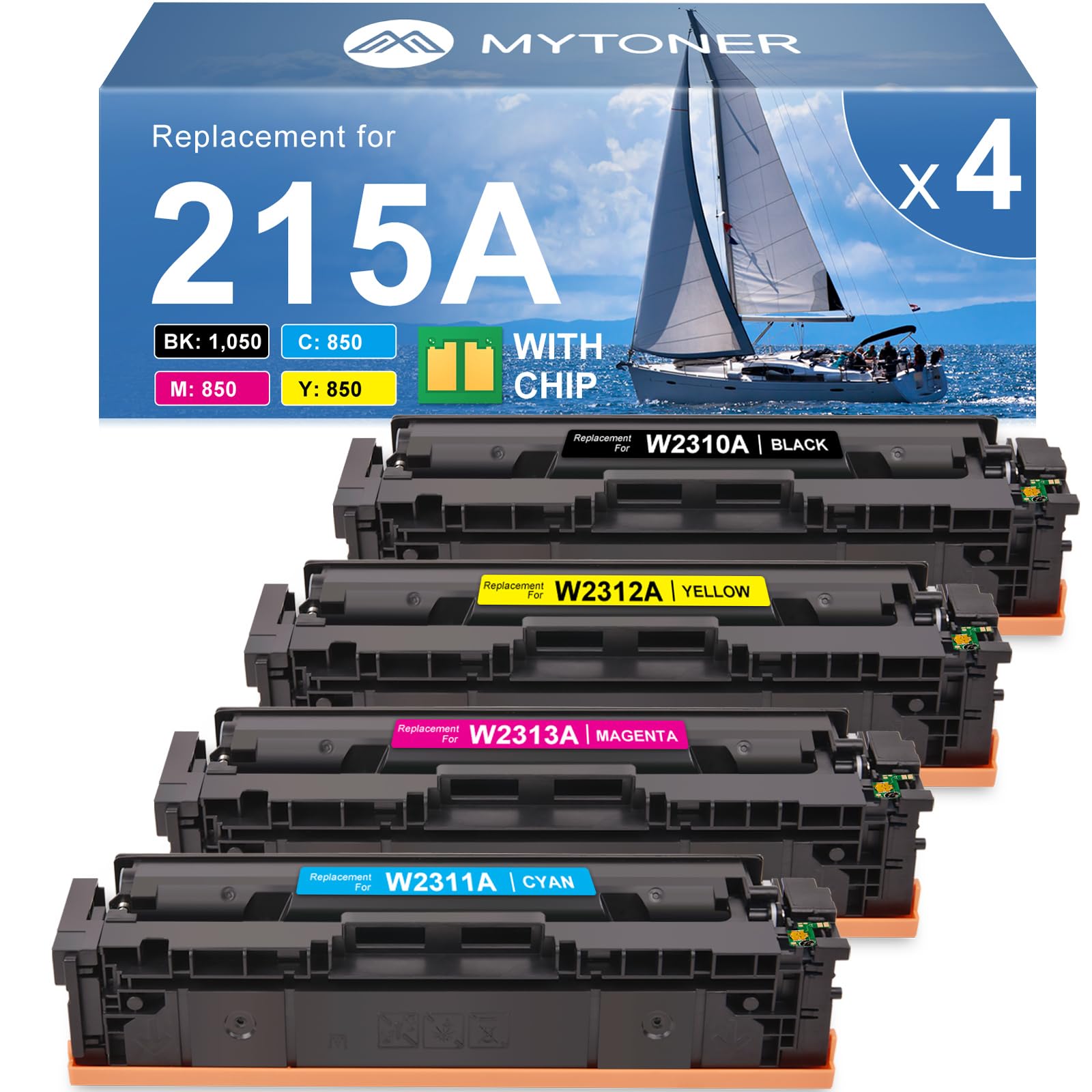 Photo 1 of 215A Toner Cartridges 4 Pack (with Chip) Compatible Replacement for HP 215A W2310A W2311A W2312A W2313A for Color Pro MFP M183fw M182nw M182n Pro M155a M155nw Printer (Black Cyan Magenta Yellow)