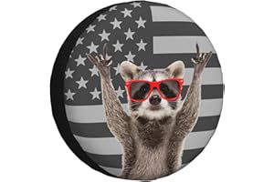 TGKBRMEA Spare Tire Cover for RV Camper Raccoon American Flag, Weatherproof Universal Wheel Cover for RV Travel Trailer Camper Truck 14inch