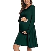 AONESX Long Sleeve Maternity Swing Dress, Fall Chic Pregnancy Dress for Casual Wear, Baby Shower, Photoshoot