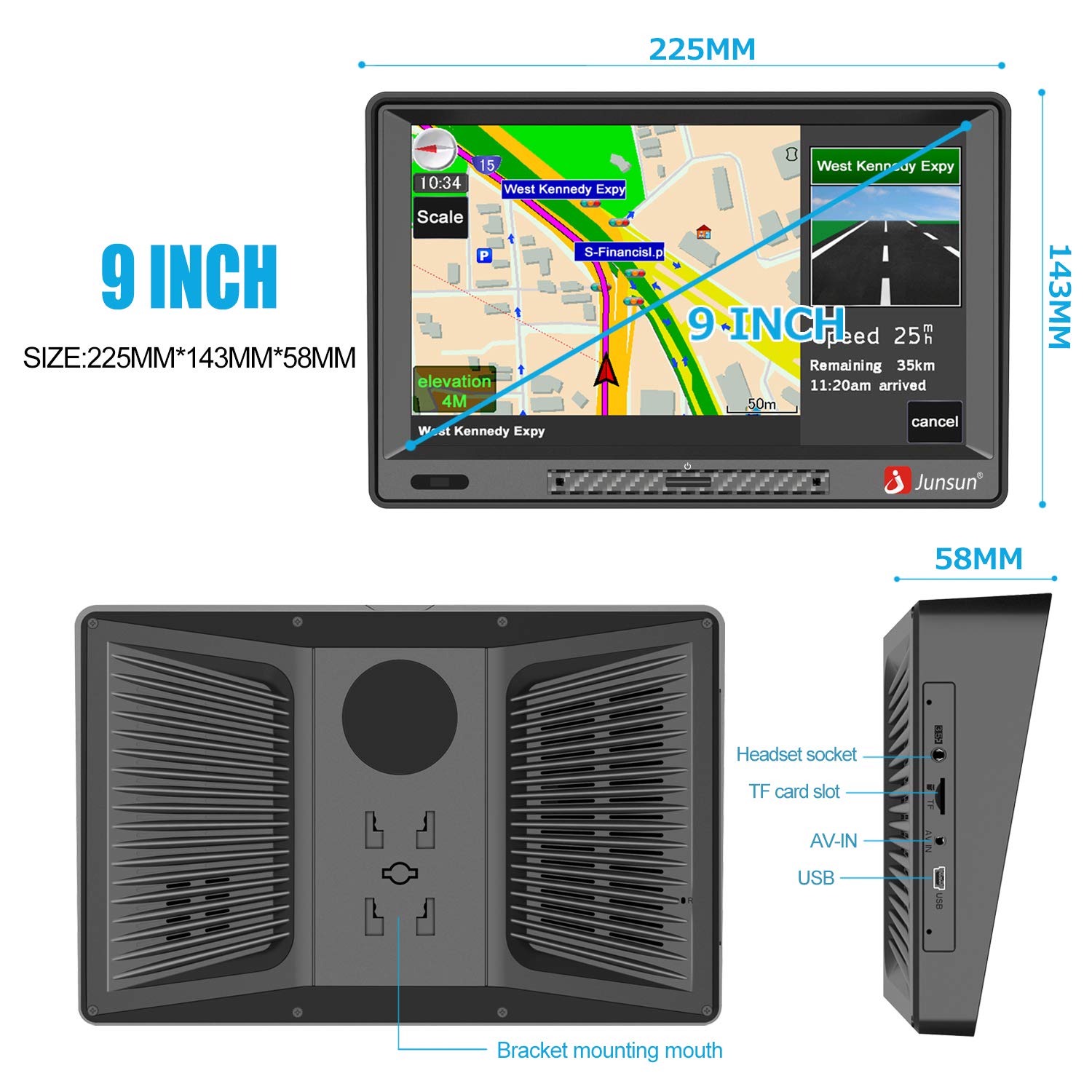 GPS Navigation for Car, 9 inch Car Truk GPS with Sunshade HD Touch Screen 8GB 256MB Sat Nav for Cars with USA, Canada, Mexico Lifetime Map Free Update