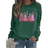Towilliamsnya Christmas Sweatshirts for Women Christmas Graphic Long Sleeve Shirt Xmas Holiday Crewneck Pullover Tops