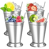 Mint Julep Cups,Silver Cups,Stainless Steel Glasses Set,Each one holds 12 ounces,Julep cup is a commonly used drinking vessel for summer parties,family gatherings,restaurants,bars,KentuckyDerby 4 Pcs