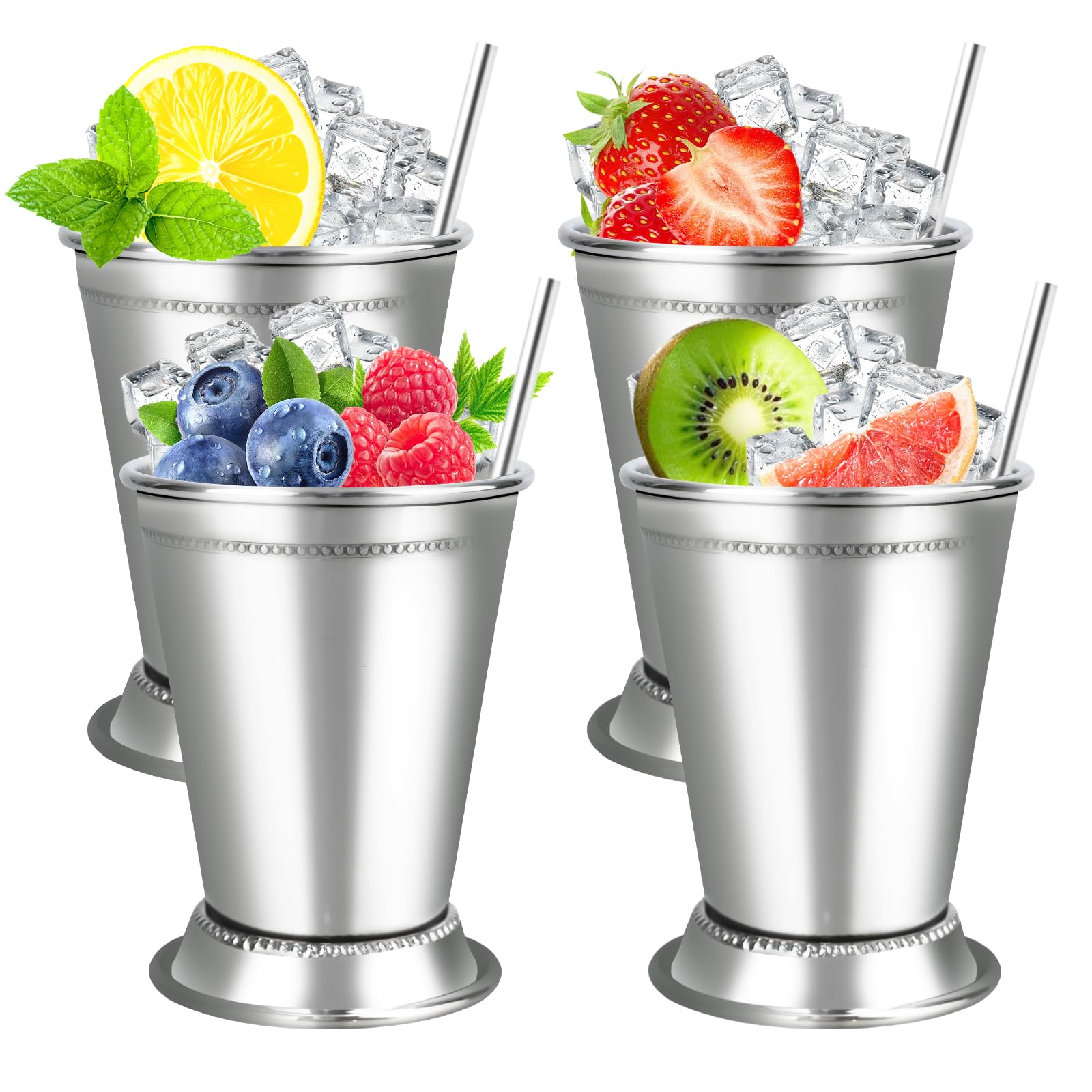 Photo 1 of Mint Julep Cups?Silver Cups?Stainless Steel Glasses Set,Each one holds 12 ounces,Julep cup is a commonly used drinking vessel for summer parties,family gatherings,restaurants,bars?KentuckyDerby 4 Pcs